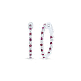 1/2CTW-DIA CN 1/2CTW-RUBY NATURAL GEM HOOP EARRING